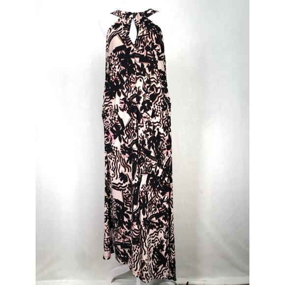 Halogen‎ Dress Womens Plus 1X Black Tan Halter Ruched Midi Asymmetric Resort - Picture 3 of 10